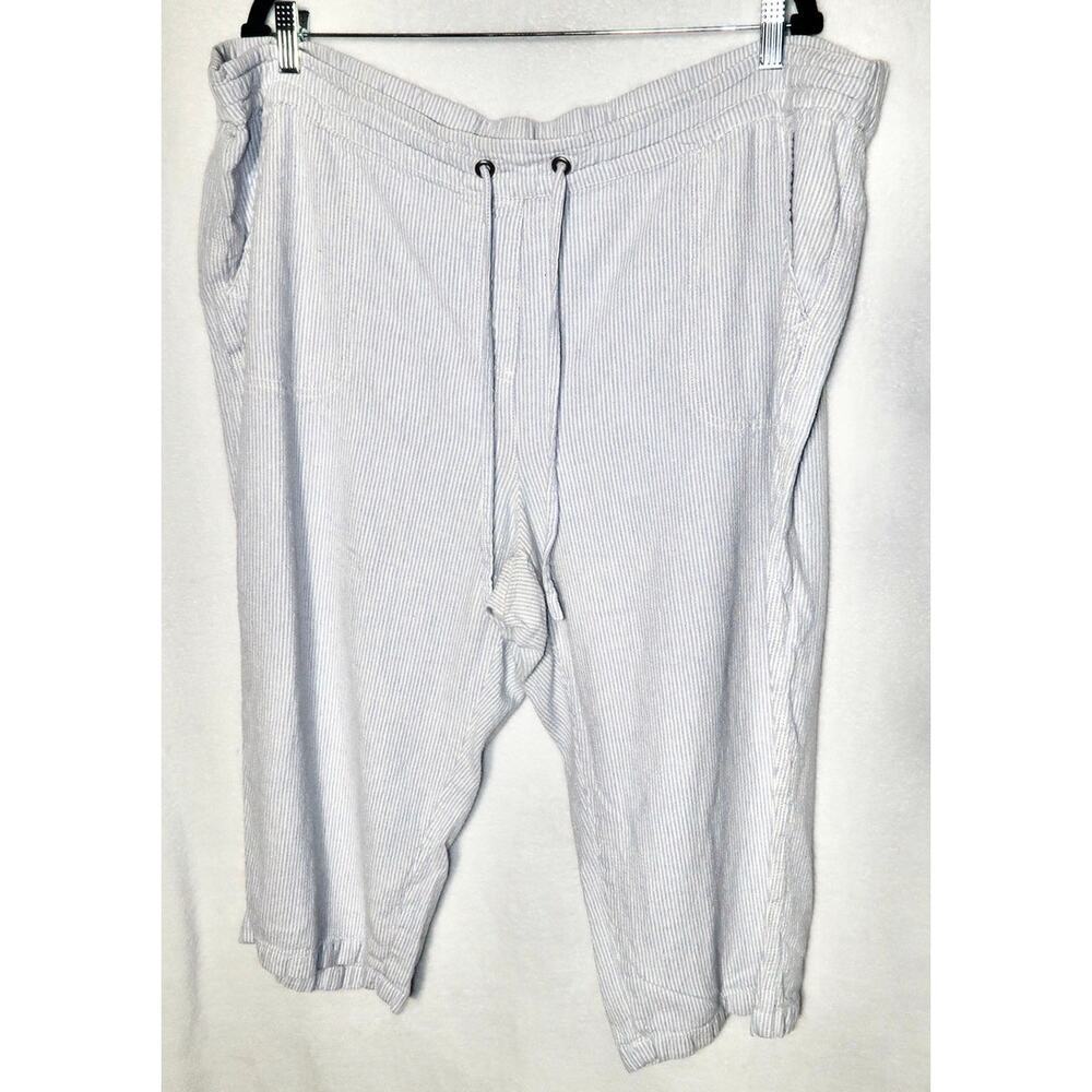 Per Se Stripe Crop Linen Pants $49 Women Drawstring Waist Leisure Casual 3X